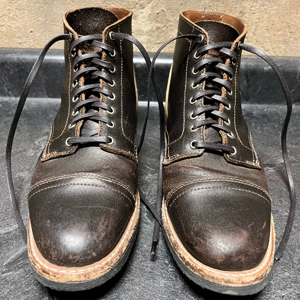 Made in USA Thursday Vanguard boots in dark brown waxed flesh (waxed cacao)